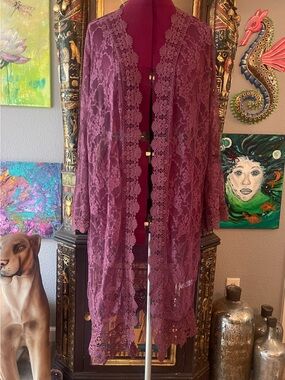 Lace Sheer Kimono Robe in Deep Plum - Women Intimates & Sleepwear